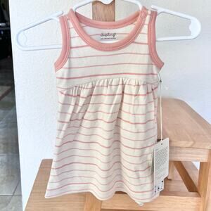 Sapling Organic Cotton White Pink Striped Sleeveless Dress Baby Girl’s 0-3M NWT